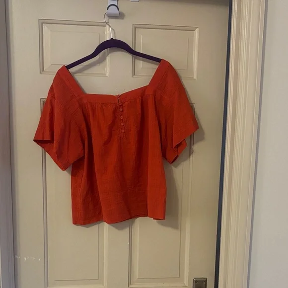 Madewell Red Square-Neck Short Sleeve Blouse - Picture 3 of 5